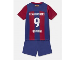 Barcelona Robert Lewandowski #9 Hjemmebanesæt Børn 2023-24 Kort ærmer (+ korte bukser)